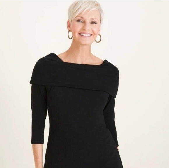 Chico's Travelers Three-Way Fit-And-Flare Dress Black 2 US Lg 12/14 Slinky Knit - Picture 4 of 10